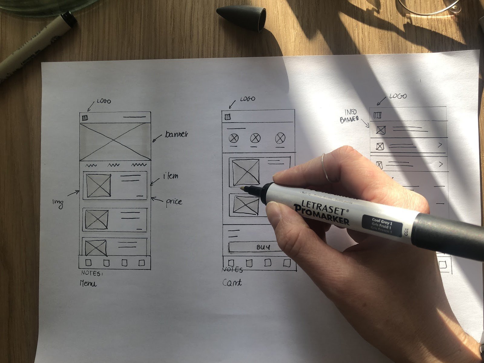 Example of the paper wireframes