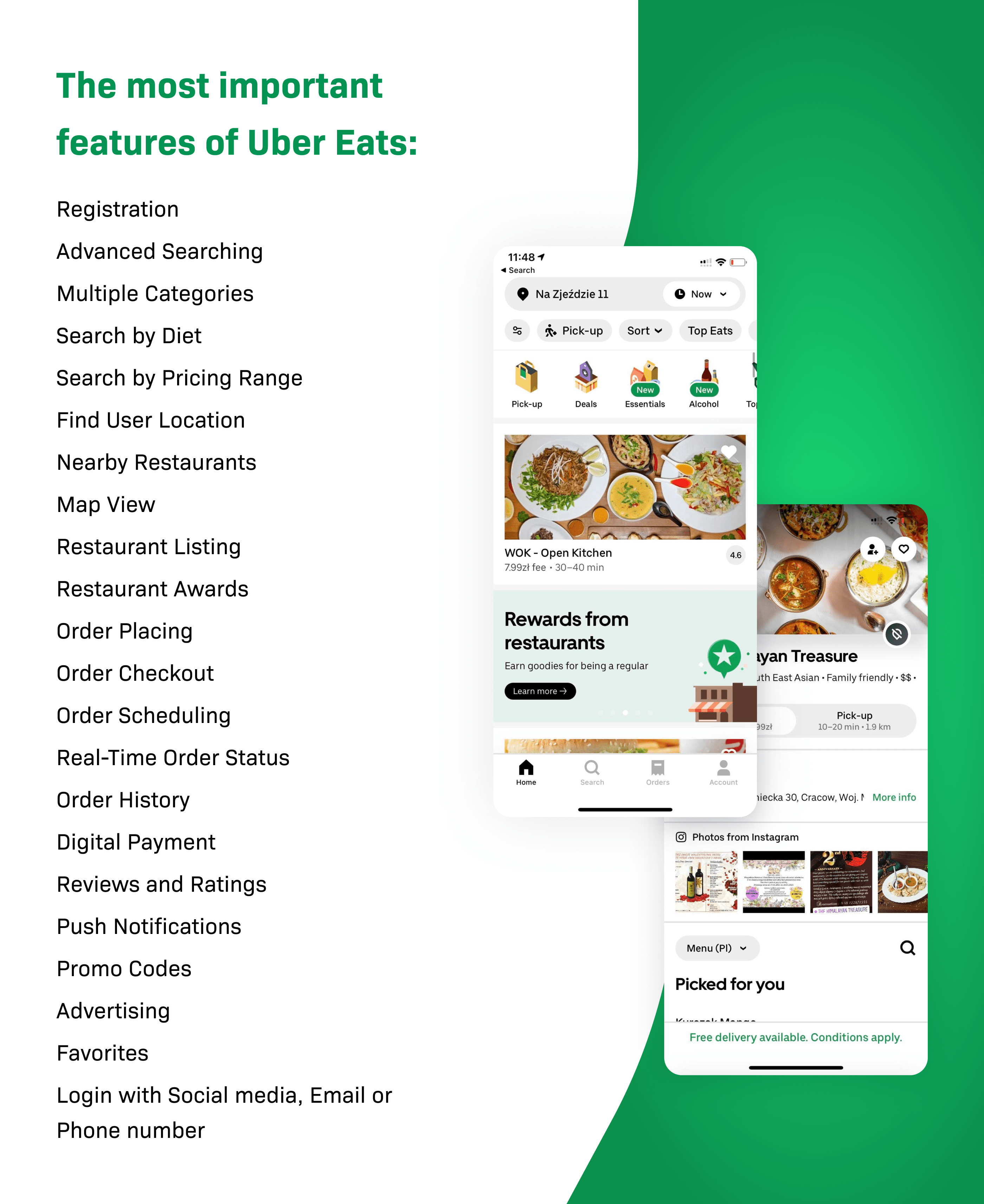 basic features of food delivery platform
